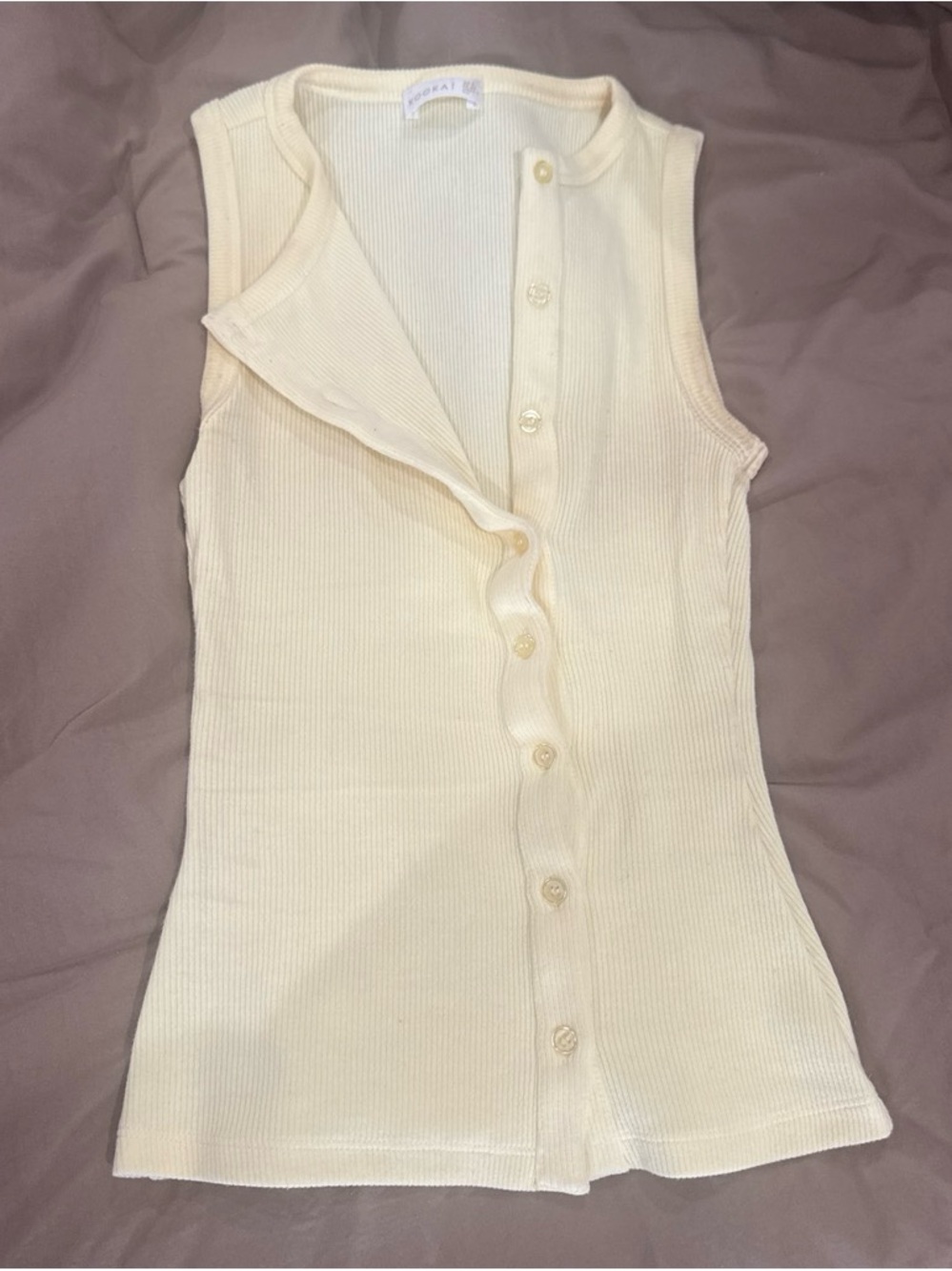 Kookai Cream Ribbed Button-Front Tank